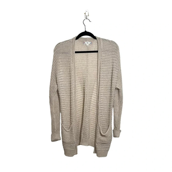 Pink Rose Tan Pocket Open Front Slouchy Knit Cardigan Small Women’s - Picture 1 of 10